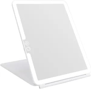 deweisn Folding Lighted Makeup Mirror with 72 LEDs 3 Colors Light Modes USB Rechargable 1800mA Batteries Portable Ultra Thin Compact Vanity Mirror Dimmable Travel Mirror