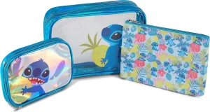 Disney Lilo and Stitch Cosmetic Case Set - Girls, Boys, Teens, Adults - Officially Licensed Lilo and Stitch Travel Cosmetic Case 3 Piece Set (Blue)