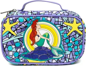 Disney Vegan Leather Travel Cosmetic Bag, Make-Up Bag for Women, The Little Mermaid Ariel Pose Applique Stained Glass Print