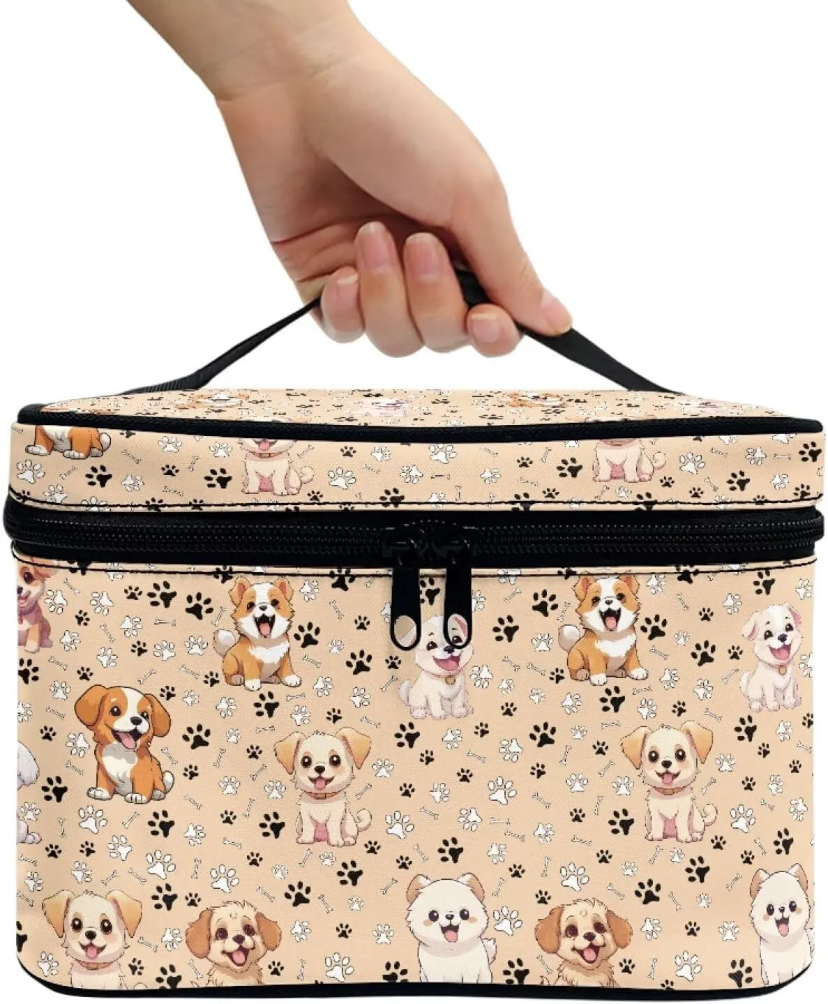 Dog Paw Travel Cosmetic Bag for Women Girls Zipper Brushes Storage Bag Portable Brushes Case with Handle Easy to Clean for Weekend Getaways, Vacations, Weekender