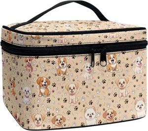 Dog Paw Travel Cosmetic Bag for Women Girls Zipper Brushes Storage Bag Portable Brushes Case with Handle Easy to Clean for Weekend Getaways, Vacations, Weekender