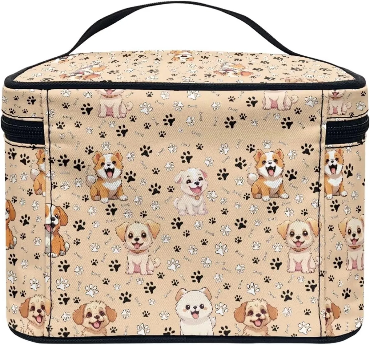 Dog Paw Travel Cosmetic Bag for Women Girls Zipper Brushes Storage Bag Portable Brushes Case with Handle Easy to Clean for Weekend Getaways, Vacations, Weekender