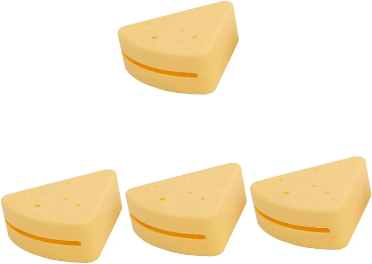 DOITOOL 4pcs Small Makeup Sponge Holder Triangular Powder Puff Box Storage Portable Makeup Accessories Case for Travel, Yellowx4pcs, 7.1x6.7cmx4pcs