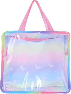 Doll Accessories Tote Bag: Rainbow Transparent Travel Storage Bag for Doll Clothes,Bottles,and Mirrors,9.64 X 8.66 X 3.14 Inches