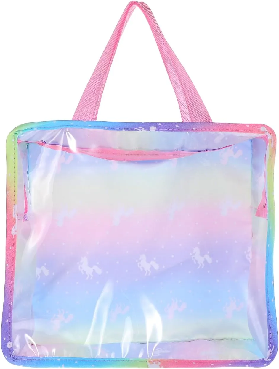 Doll Accessories Tote Bag: Rainbow Transparent Travel Storage Bag for Doll Clothes,Bottles,and Mirrors,9.64 X 8.66 X 3.14 Inches