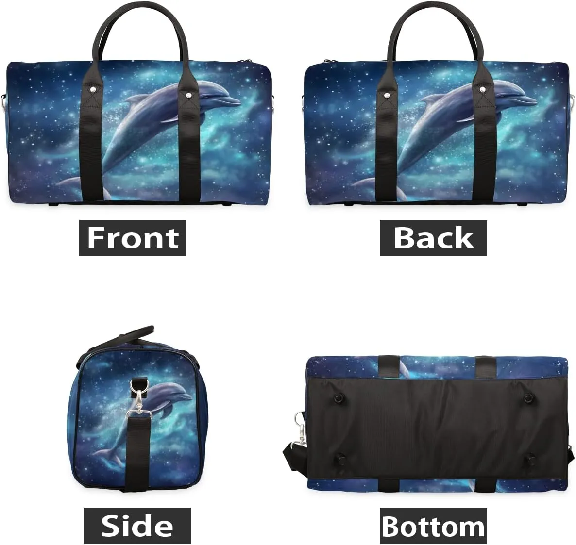 Dolphin Galaxy Travel Duffle Bag for Women Men Gym Duffel Foldable Bag Waterproof Weekender Jumping Dolphins Duffle Tote