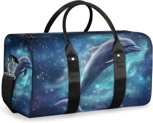 Dolphin Galaxy Travel Duffle Bag for Women Men Gym Duffel Foldable Bag Waterproof Weekender Jumping Dolphins Duffle Tote