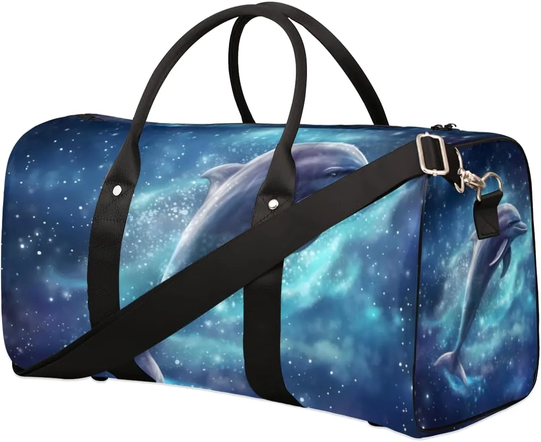 Dolphin Galaxy Travel Duffle Bag for Women Men Gym Duffel Foldable Bag Waterproof Weekender Jumping Dolphins Duffle Tote