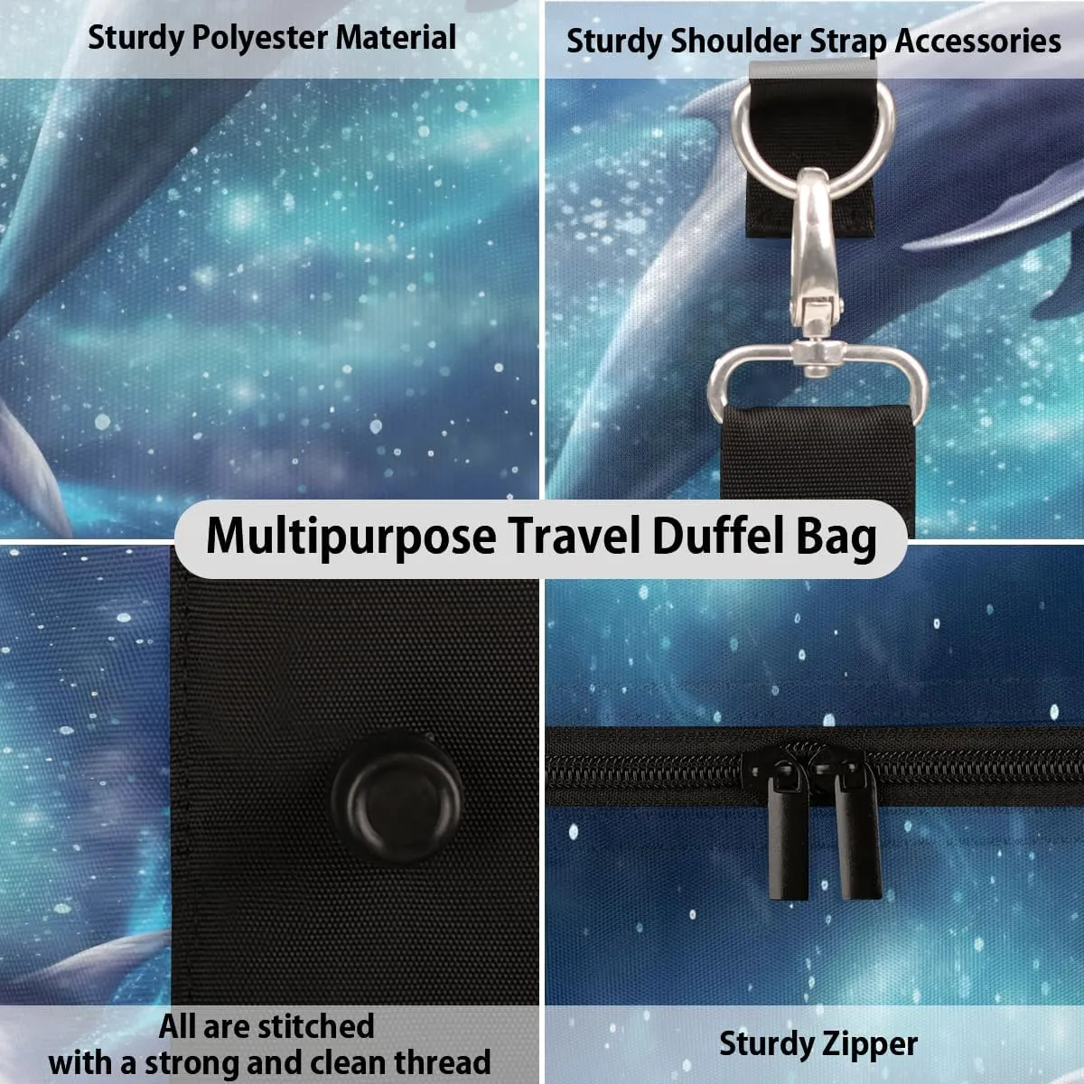 Dolphin Galaxy Travel Duffle Bag for Women Men Gym Duffel Foldable Bag Waterproof Weekender Jumping Dolphins Duffle Tote