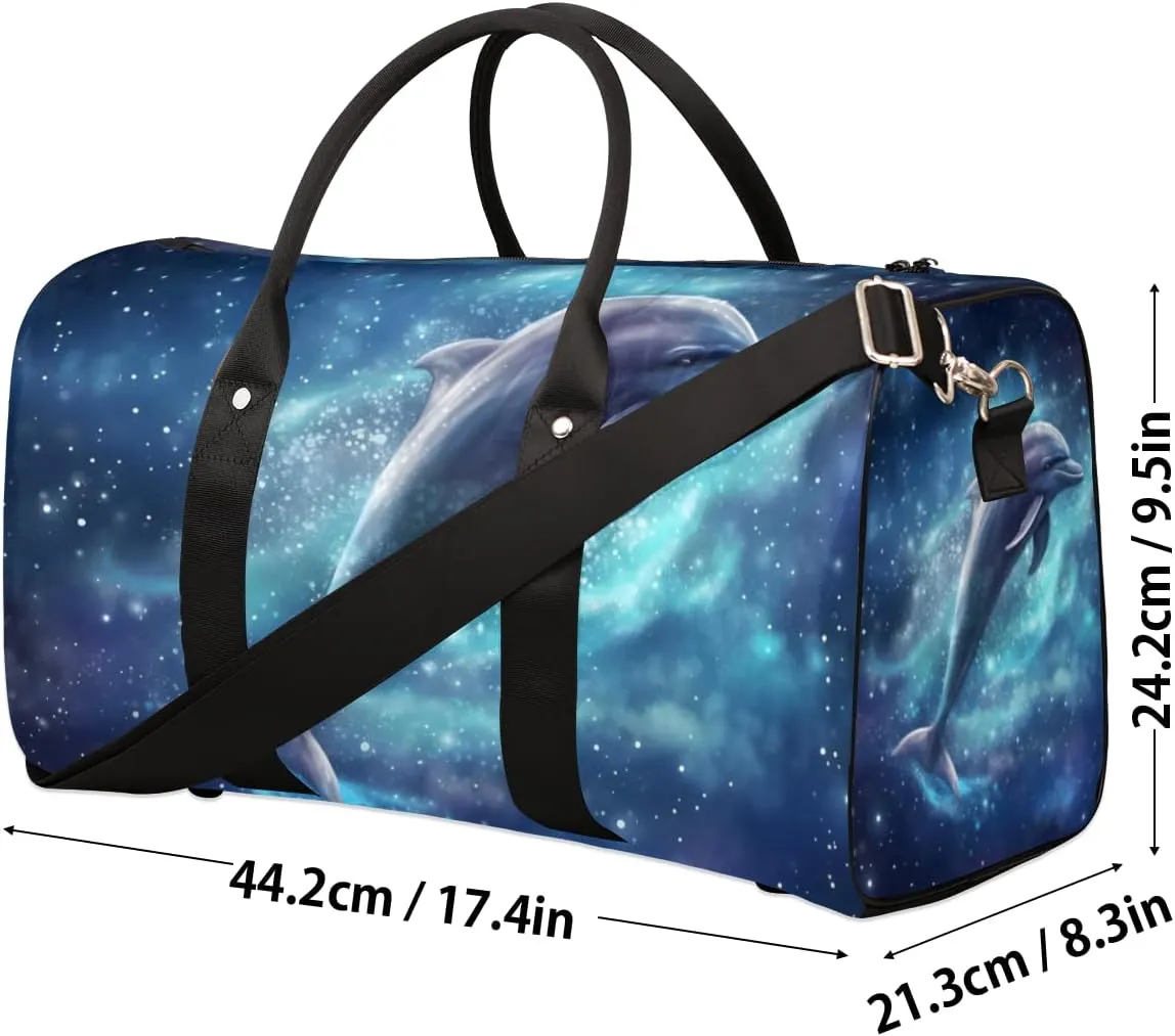 Dolphin Galaxy Travel Duffle Bag for Women Men Gym Duffel Foldable Bag Waterproof Weekender Jumping Dolphins Duffle Tote