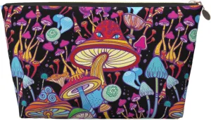 Doodle Mushrooms Small Makeup Bag for Women - Leather Travel Cosmetic Bag Make Up Pouch Mini Travel Zipper Pouch - Makeup Organizer Bag