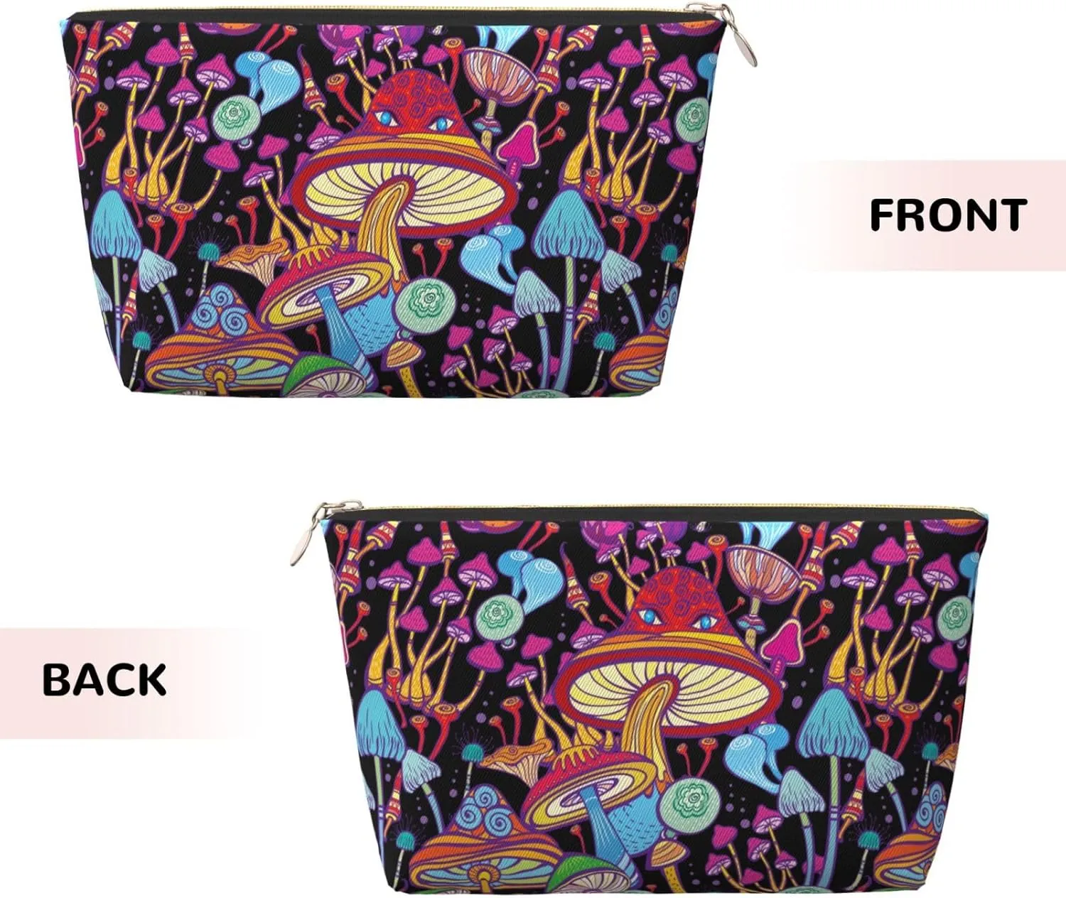 Doodle Mushrooms Small Makeup Bag for Women - Leather Travel Cosmetic Bag Make Up Pouch Mini Travel Zipper Pouch - Makeup Organizer Bag