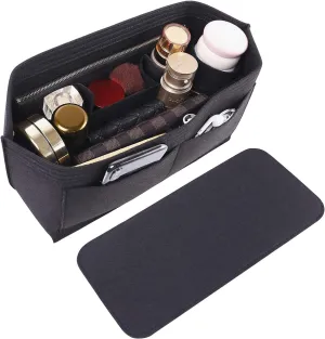 Doxo Purse Organizer Insert Handbag Tote Felt Bag Fit L Neverfull GM & Base Shaper 2pc Set (X-Large, Black-Combination)