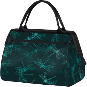 Dragonfly Indigo Green Womens Weekender Overnight Bag Travel Duffel Bag 25L Carry On Tote Bag Gym Duffle Bag for Women Teen Girls