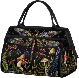 Dragonfly Nebula Mushroom Weekender Overnight Bag for Women Waterproof Carry On Travel Duffle Bags with Pocket Lightweight Sports Gym Tote Bag Large Luggage Workout Personal Item Hospital Bags