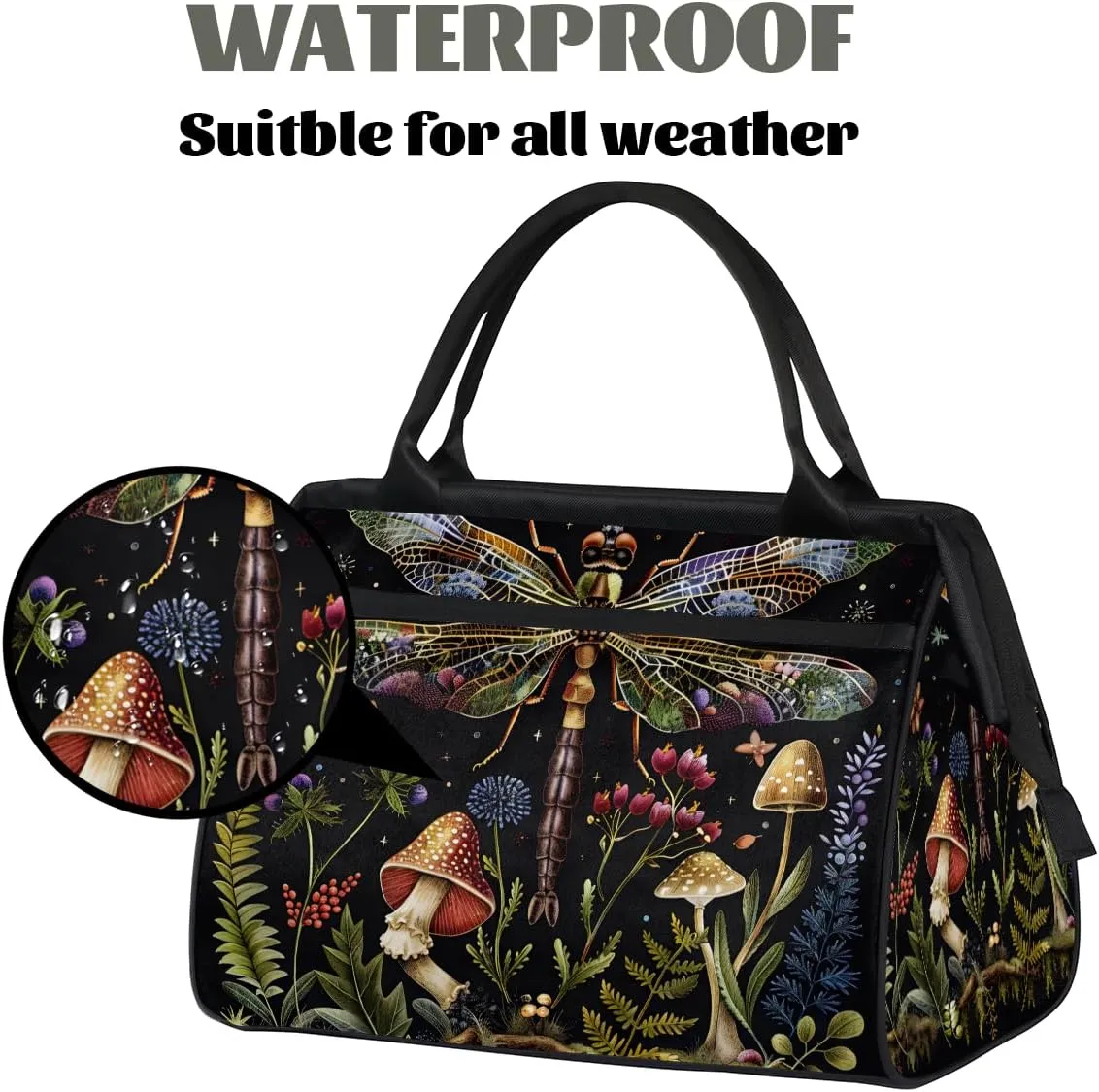 Dragonfly Nebula Mushroom Weekender Overnight Bag for Women Waterproof Carry On Travel Duffle Bags with Pocket Lightweight Sports Gym Tote Bag Large Luggage Workout Personal Item Hospital Bags