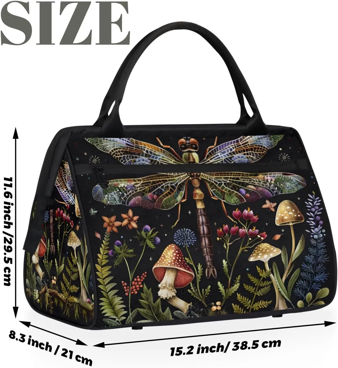 Dragonfly Nebula Mushroom Weekender Overnight Bag for Women Waterproof Carry On Travel Duffle Bags with Pocket Lightweight Sports Gym Tote Bag Large Luggage Workout Personal Item Hospital Bags