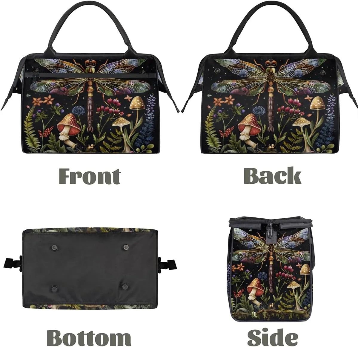 Dragonfly Nebula Mushroom Weekender Overnight Bag for Women Waterproof Carry On Travel Duffle Bags with Pocket Lightweight Sports Gym Tote Bag Large Luggage Workout Personal Item Hospital Bags