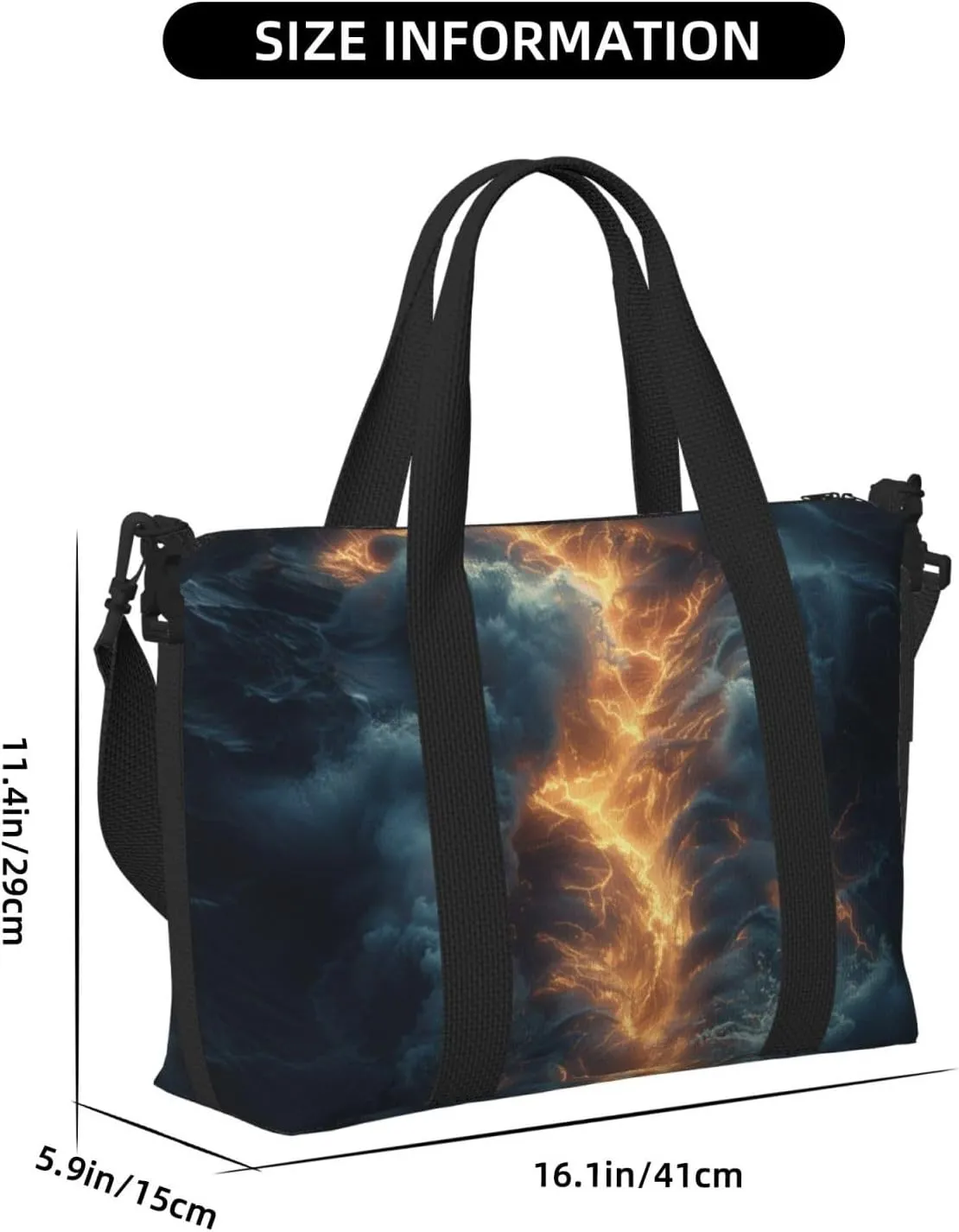 dramatic lightning print Travel Duffel Bag, Sports Tote Gym Bag, Swim Pool Bag Large Shoulder Tote Bag for Beach Weekender
