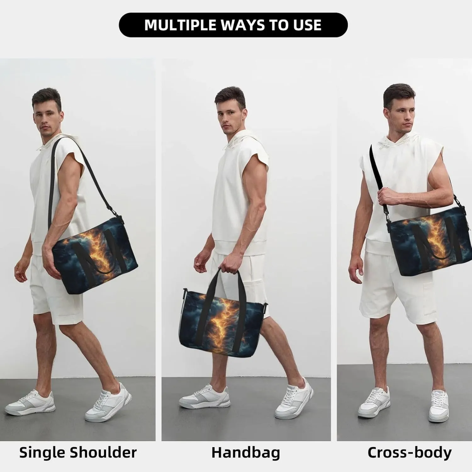 dramatic lightning print Travel Duffel Bag, Sports Tote Gym Bag, Swim Pool Bag Large Shoulder Tote Bag for Beach Weekender