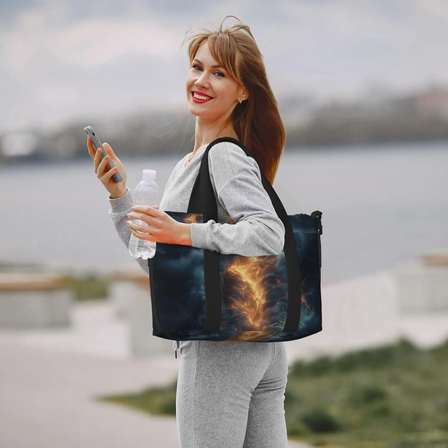 dramatic lightning print Travel Duffel Bag, Sports Tote Gym Bag, Swim Pool Bag Large Shoulder Tote Bag for Beach Weekender