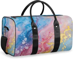 Dreamy Marble Travel Duffle Bag for Women Men Gym Duffel Foldable Bag Waterproof Weekender Marble Print Duffle Tote