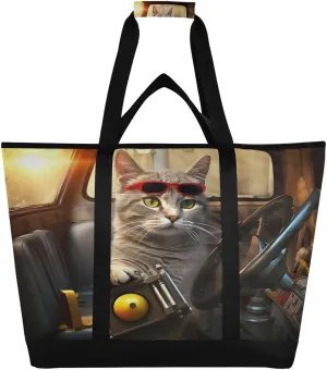 Driver Cat Reusable Insulated Lunchbox Cooler Bag, Leakproof Kitchen Grocery Bag Collapsible Portable Cooler Tote Bag for Picnic, Camping, Office, Travel