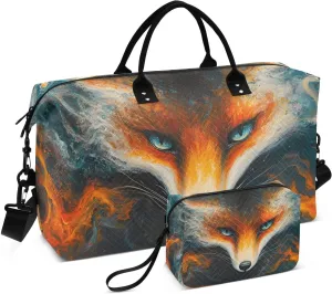 Duffel Bag Set for Travel Gym Sport, Weekender Bag Carry on Overnight Bags for Women Men-Flaming Fox Print