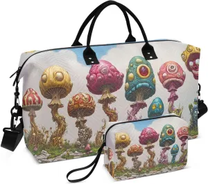 Duffel Bag Set for Travel Gym Sport, Weekender Bag Carry on Overnight Bags for Women Men-Mushrooms Mysterious Print