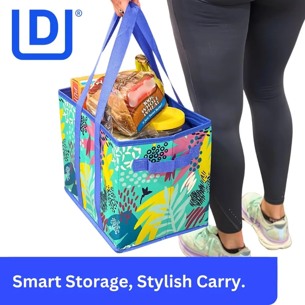 DURASACK Grocery Tote Bag 3-Pack All-Purpose Collapsible Tote Bags with Handles Kitchen Reusable Grocery Bags, Leaf
