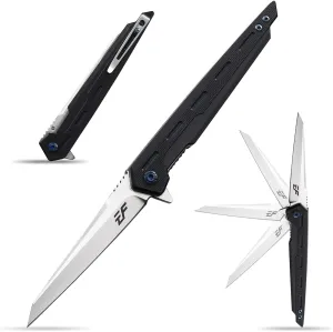 Eafengrow EF948 Folding Knife D2 Steel Blade   G10 Handle camping Knife Outdoor EDC Tool Knives (Black)
