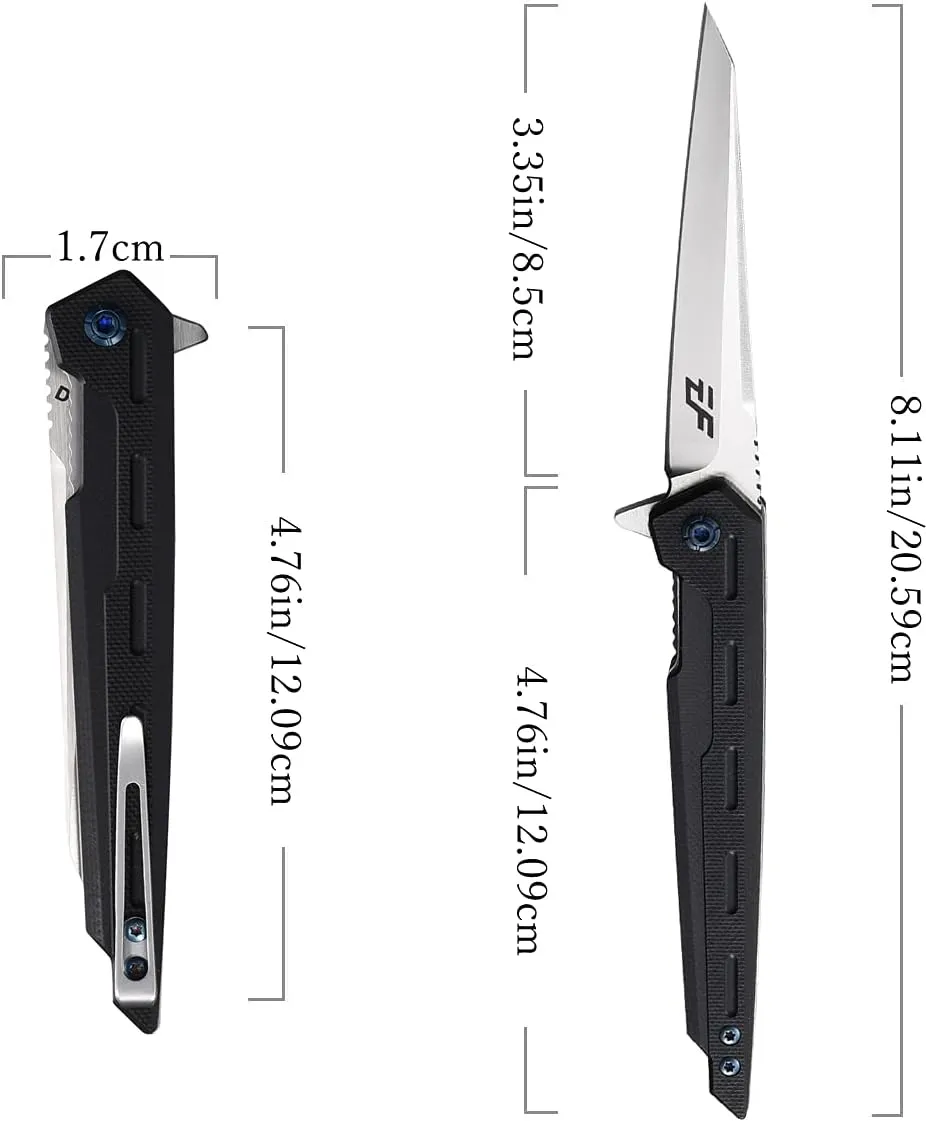 Eafengrow EF948 Folding Knife D2 Steel Blade   G10 Handle camping Knife Outdoor EDC Tool Knives (Black)