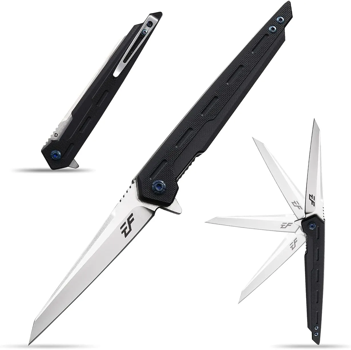 Eafengrow EF948 Folding Knife D2 Steel Blade   G10 Handle camping Knife Outdoor EDC Tool Knives (Black)