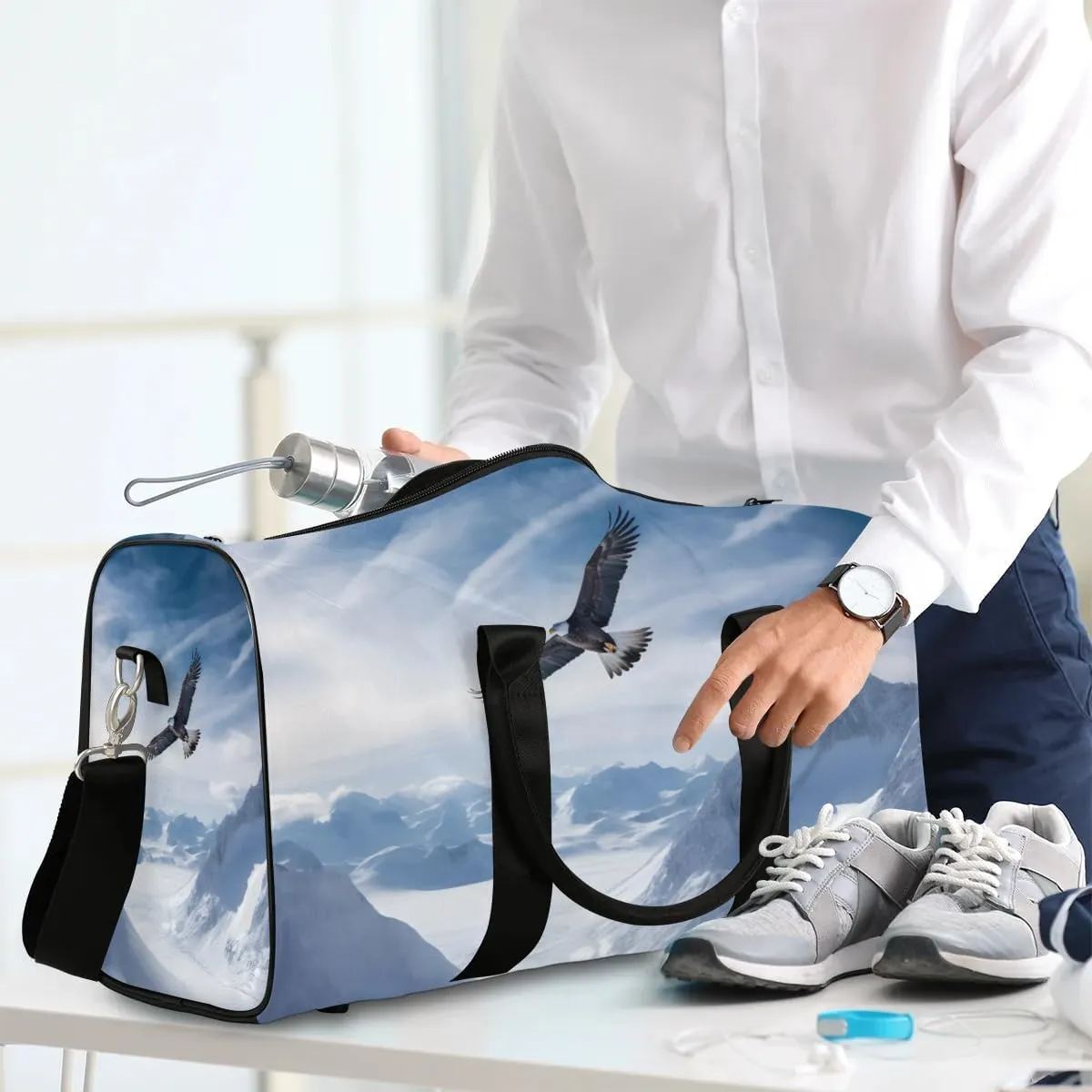 Eagles Travel Duffel Bag for Women Men Vintage Wild Animal Waterproof Foldable Overnight Weekender Bag Large Capacity Sports Gym Bag
