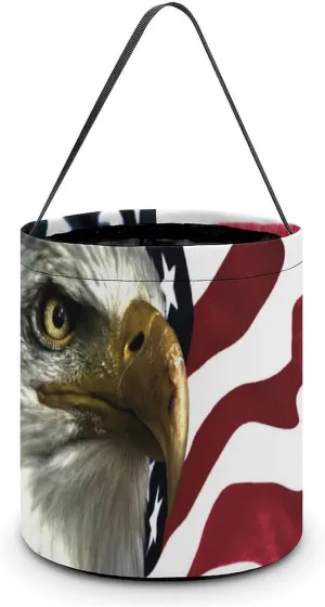 East Eagle on The U.S. Flag Funny Halloween Candy Bags Trick-o-r-Treat Tote Bag Reusable Bucket Storage Basket Handbag Party Novelty