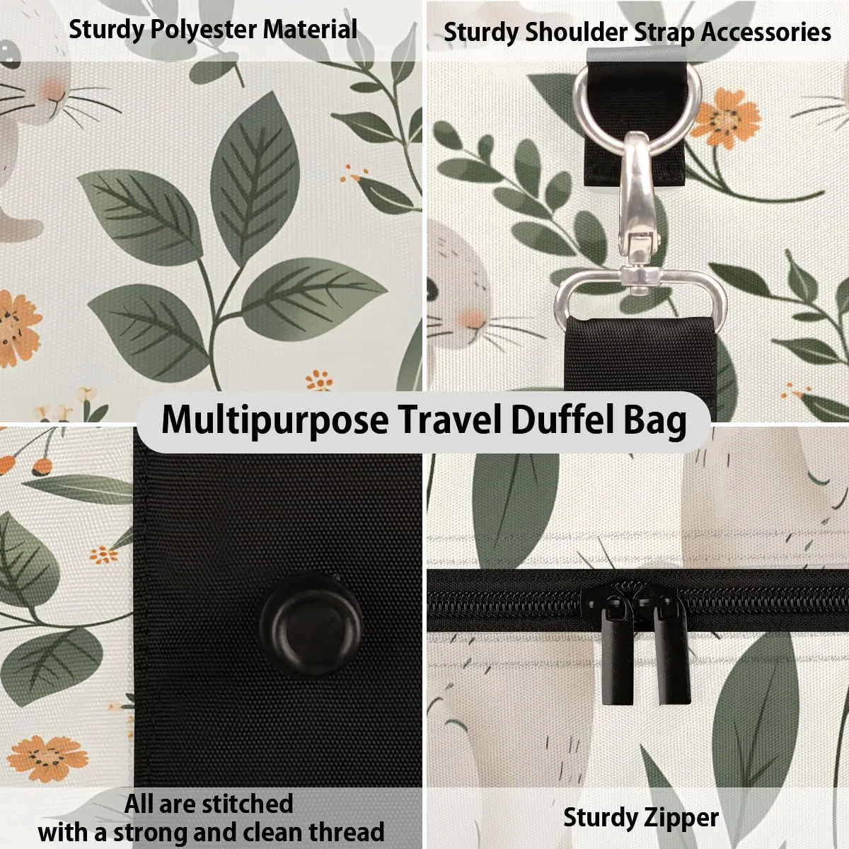 Easter Rabbits Travel Duffle Bag for Women Men Gym Duffel Foldable Bag Waterproof Weekender Green Eucalyptus Duffle Tote
