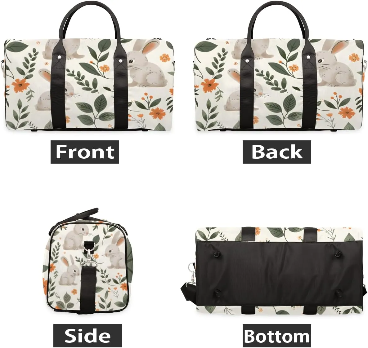 Easter Rabbits Travel Duffle Bag for Women Men Gym Duffel Foldable Bag Waterproof Weekender Green Eucalyptus Duffle Tote