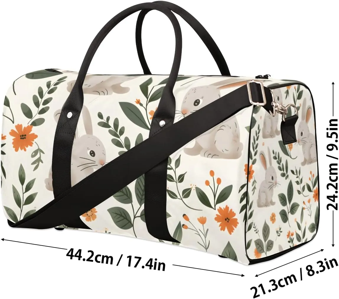 Easter Rabbits Travel Duffle Bag for Women Men Gym Duffel Foldable Bag Waterproof Weekender Green Eucalyptus Duffle Tote