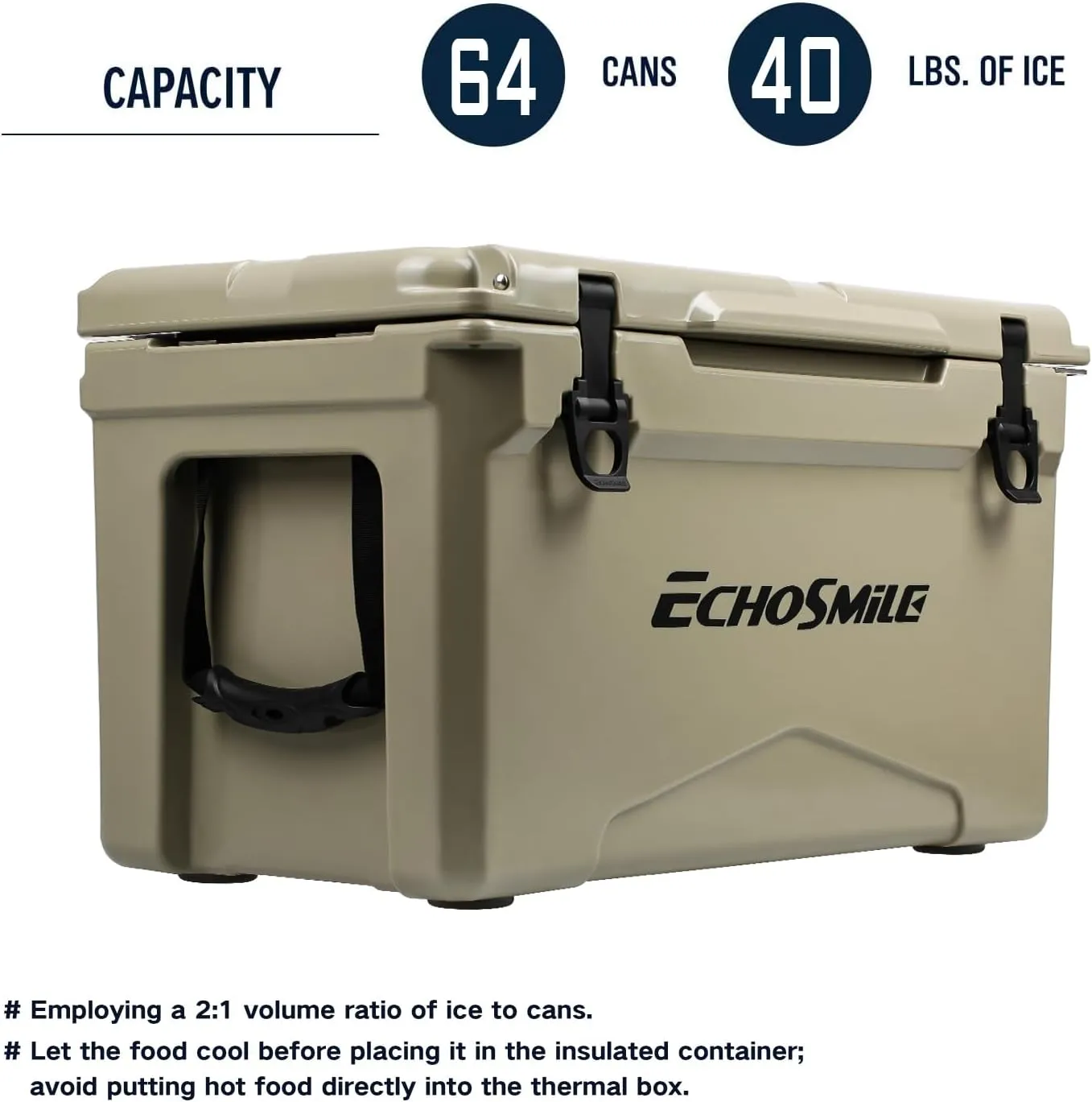 EchoSmile 25/30/35/40/60/75 Quart Rotomolded Cooler, Built to Stand up to The Rigors of The Journey