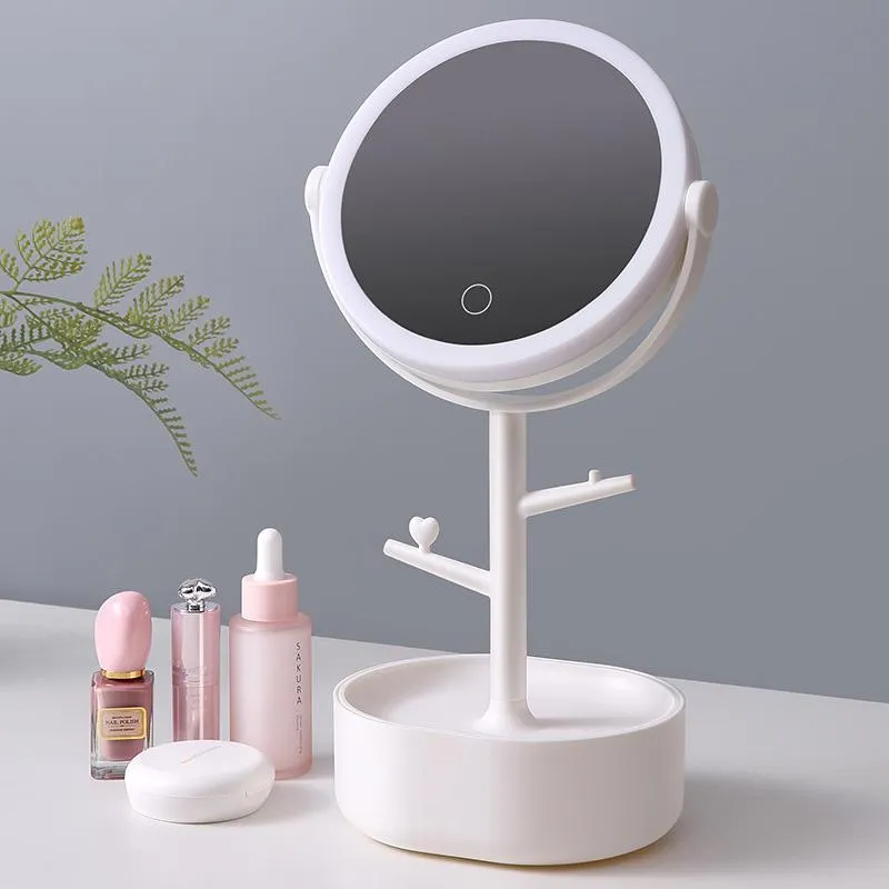 Ecoco Smart LED Light Cosmetic Makeup Mirror USB Touch Screen Home Desk Vanity 360° Pink