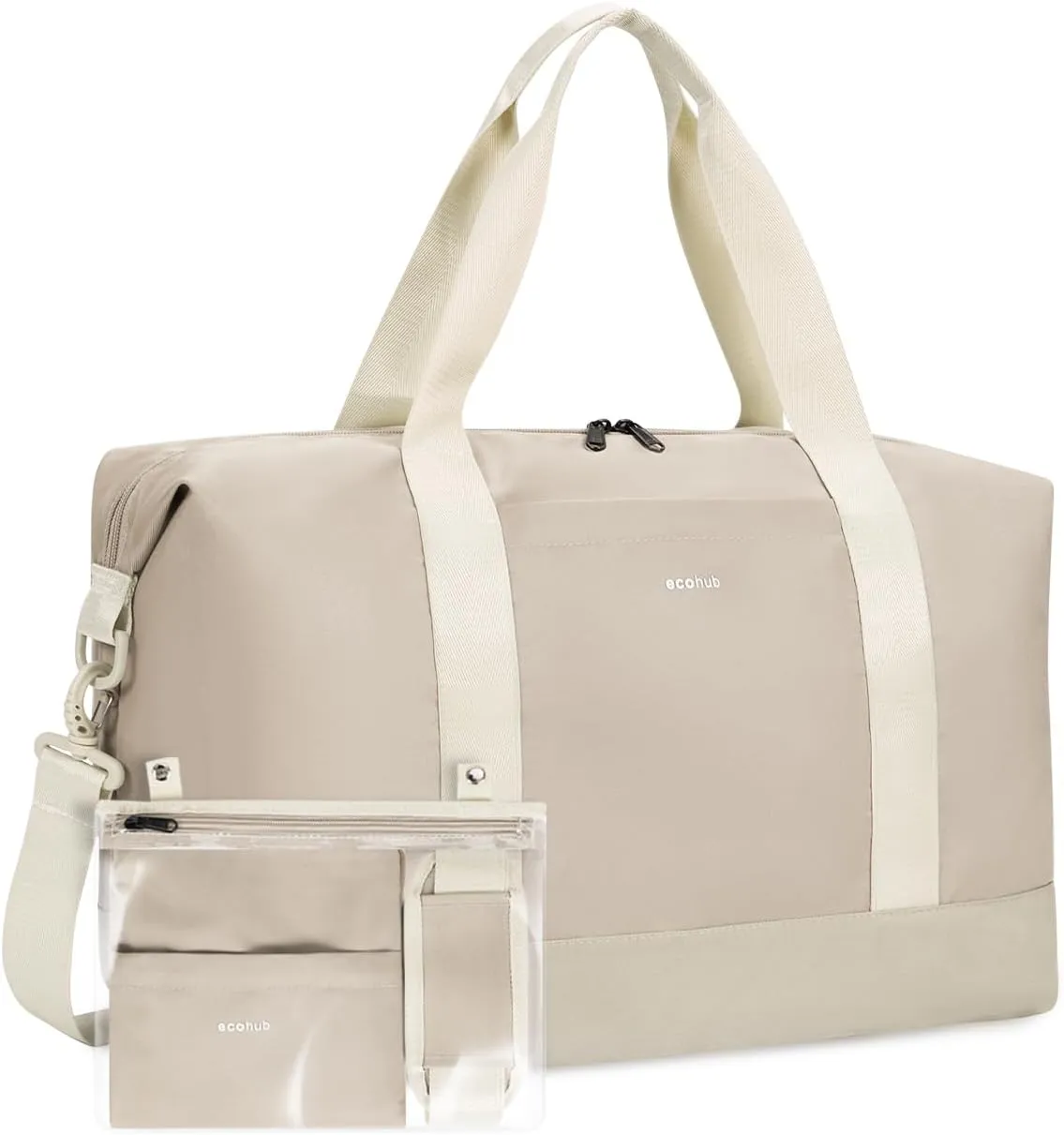 ECOHUB For Spirit Airlines Personal Item Bag 18x14x8 Underseat Carry on Bag with Removable TSA Approved Wet Bag, Travel Duffel Bags Weekender for Women, 30L (Beige)
