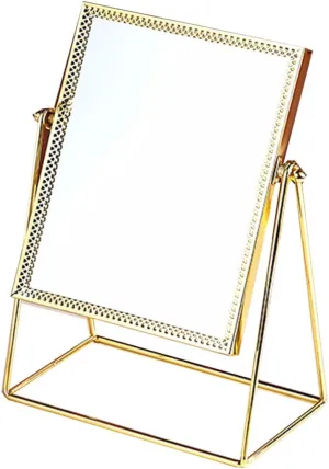 Elegant Mirrors 1pc Table Makeup Mirror Cosmetic Mirror Bathroom Mirror Metal Table Mirror Square Desk Mirror Countertop Mirror Desktop Makeup Mirror Miss Make up Travel Mirror