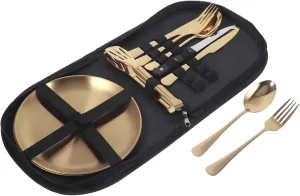 Elegant Stainless Steel Set for Camping Picnic Outdoor Travel Kit 4-piece Cutlery and Storage Bag