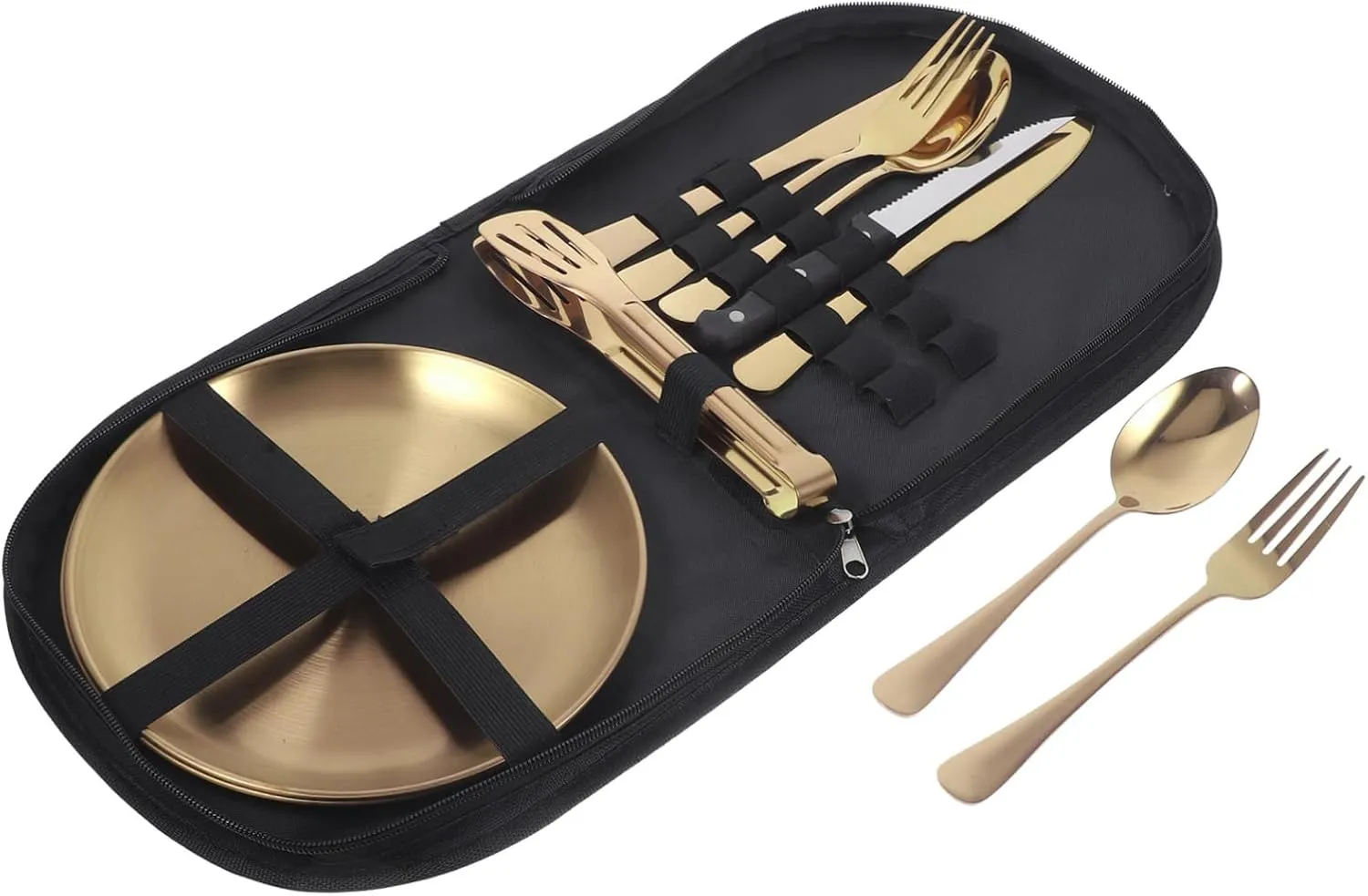 Elegant Stainless Steel Set for Camping Picnic Outdoor Travel Kit 4-piece Cutlery and Storage Bag