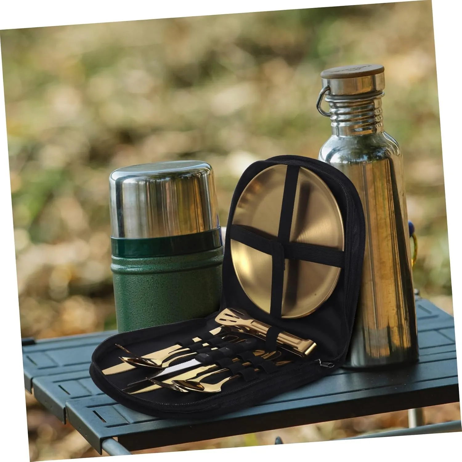 Elegant Stainless Steel Set for Camping Picnic Outdoor Travel Kit 4-piece Cutlery and Storage Bag