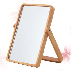 Elegant Wooden Makeup Mirror Large Glass Cosmetics Mirror Desktop Decor Stylish Home Portable