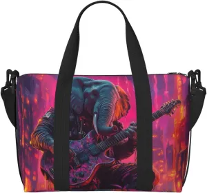 elephant guitar print Travel Duffel Bag, Sports Tote Gym Bag, Swim Pool Bag Large Shoulder Tote Bag for Beach Weekender