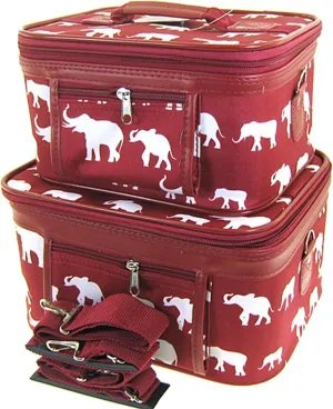Elephant Print 2 Piece Train Case Cosmetic Set Travel Toiletry Luggage