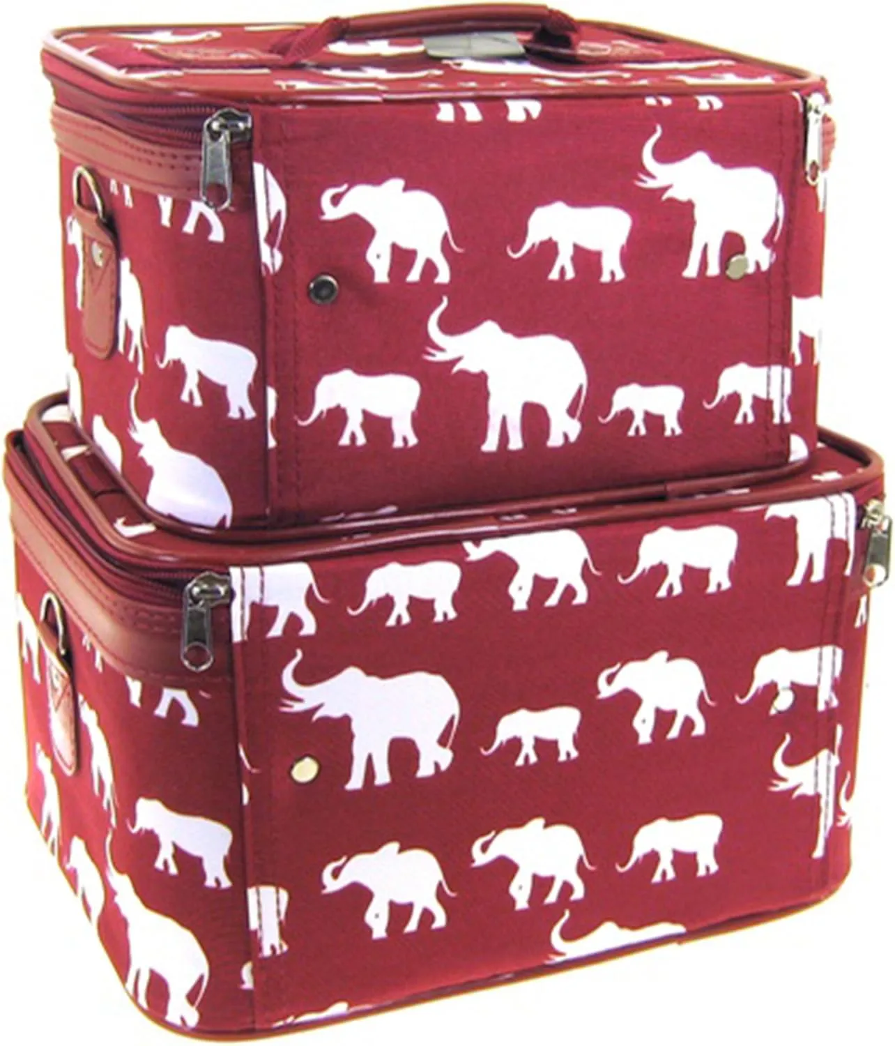 Elephant Print 2 Piece Train Case Cosmetic Set Travel Toiletry Luggage