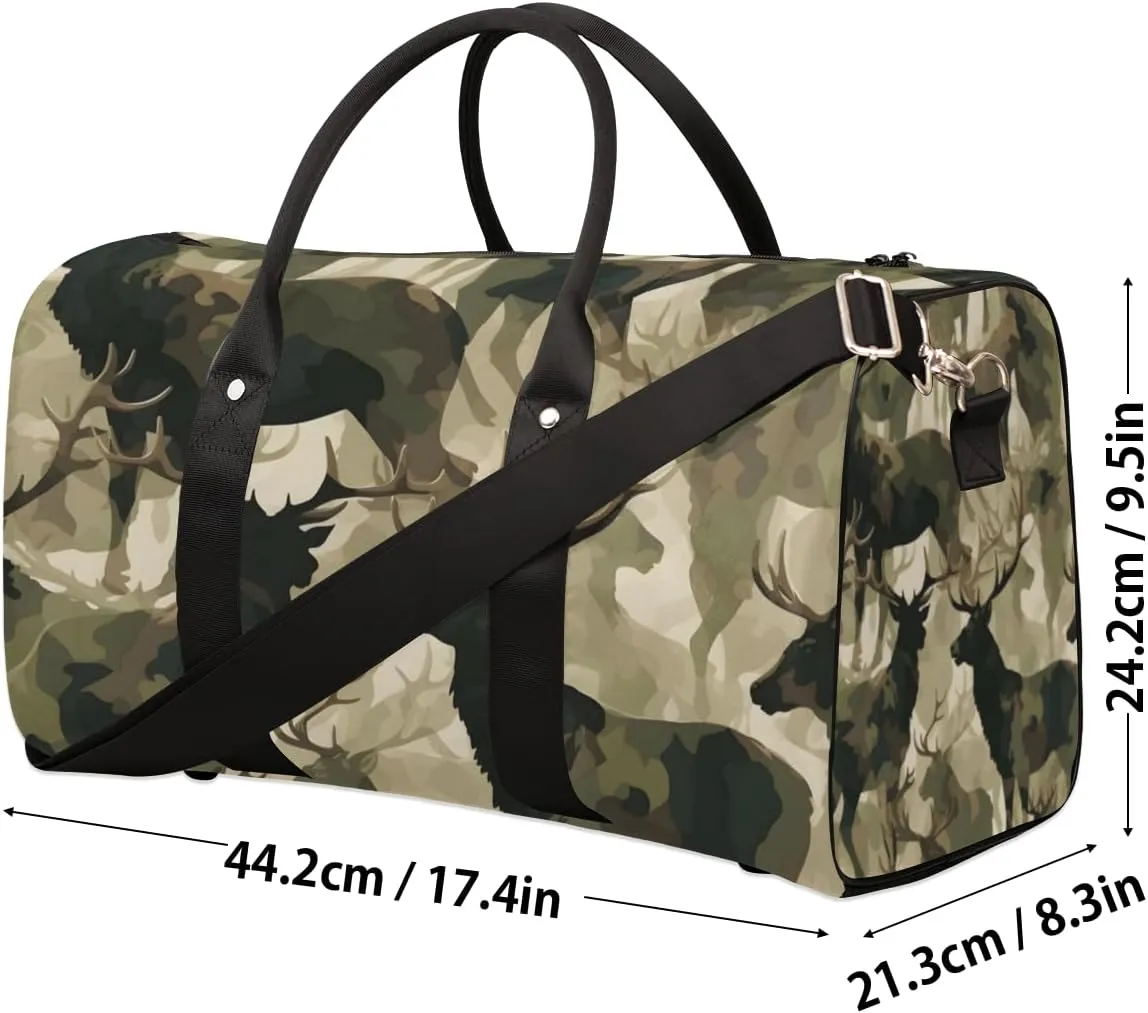 Elk Camouflage Travel Duffle Bag for Women Men Gym Duffel Foldable Bag Waterproof Weekender Green Camo Duffle Tote